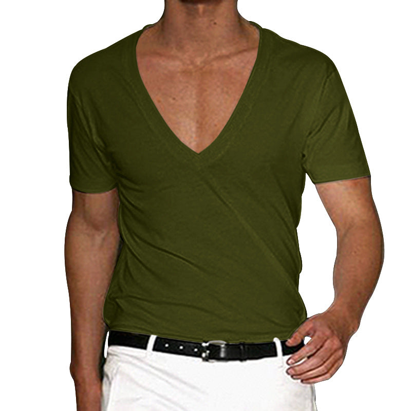 Men's deep V-neck short sleeve shirt made of cotton stretch with a tailored fit Mune Fashion