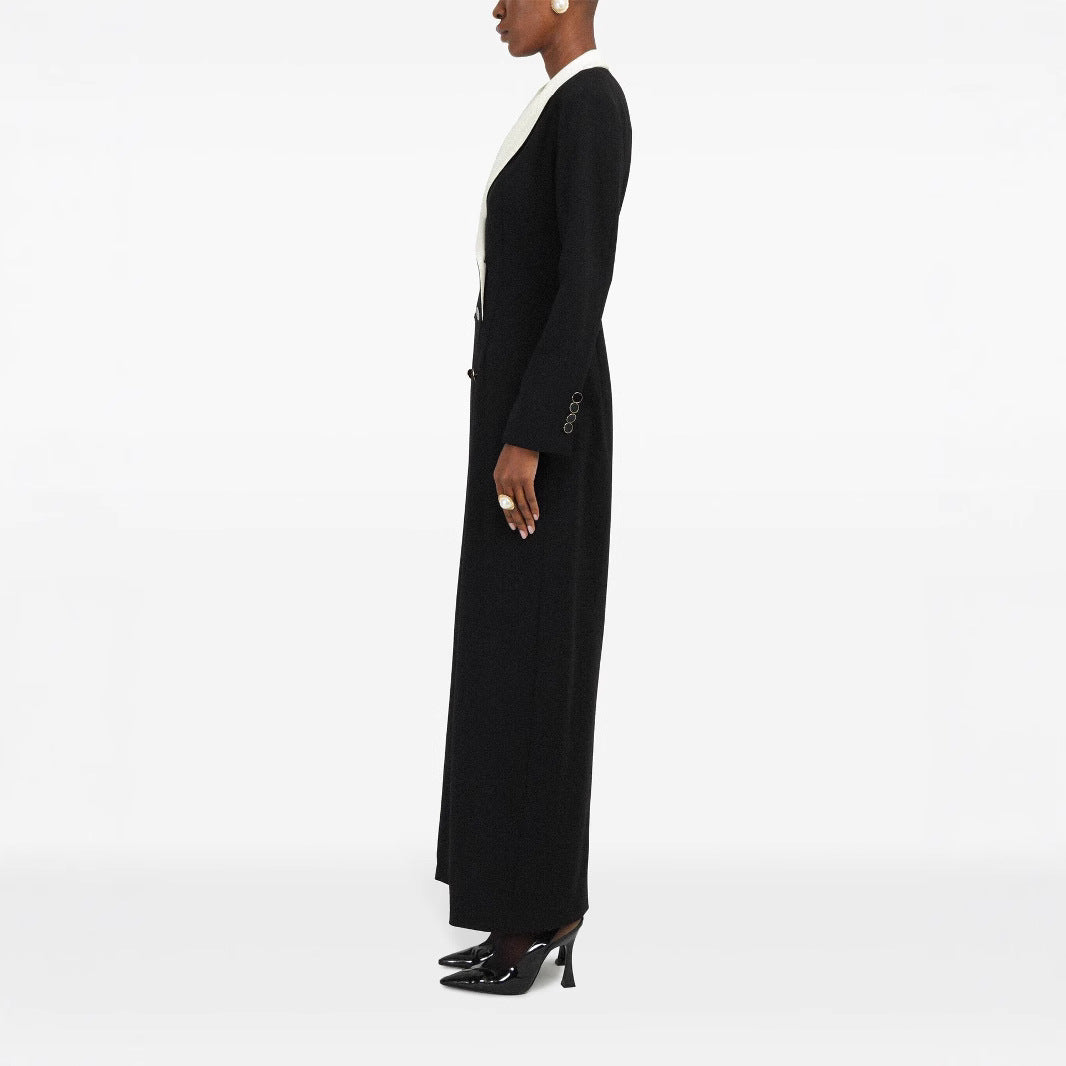 Women's Double-Breasted Long Blazer Dress with Tailored Silhouette and Contrast Lapels Mune Fashion