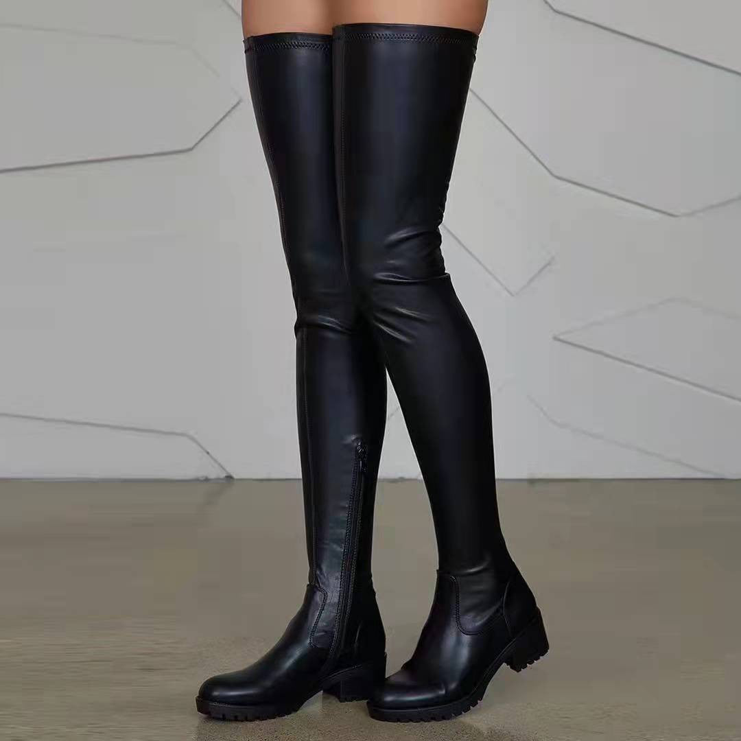 Ladies Over-the-Knee Boots with Elastic Stretch Shaft and Profile Sole Mune Fashion