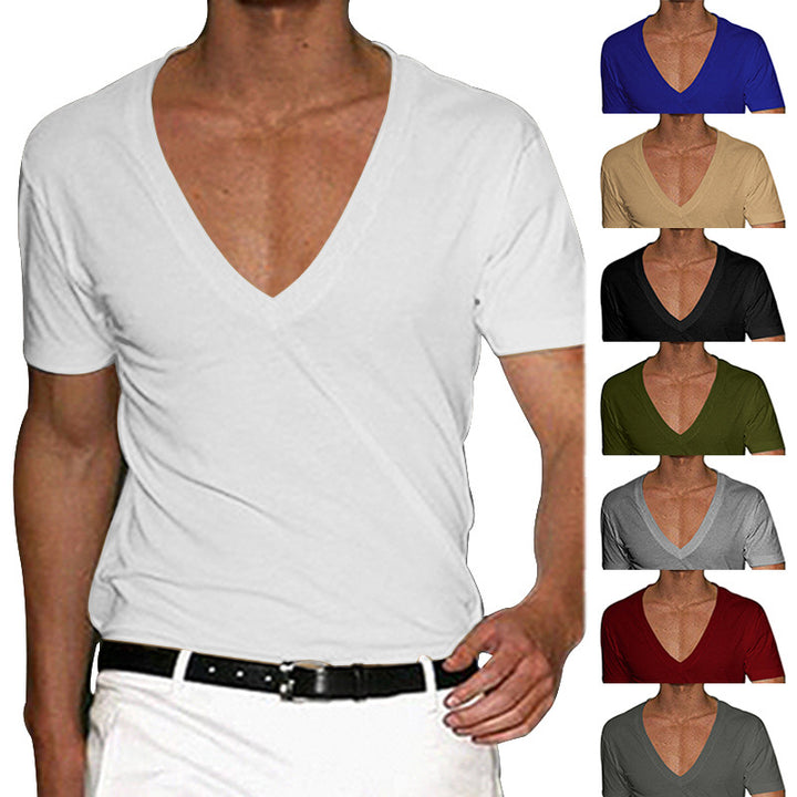 Men's deep V-neck short sleeve shirt made of cotton stretch with a tailored fit Mune Fashion
