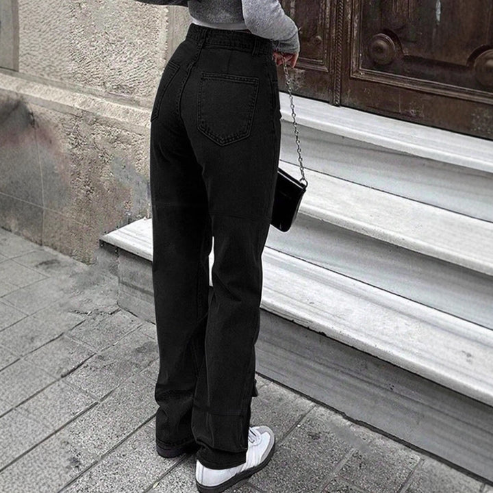 Women's cargo denim pants with large thigh pocket and wide straight-leg Mune Fashion