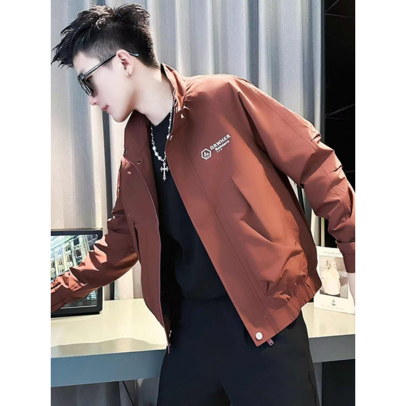 Men's Modern Boxy Bomber Jacket made of windproof material with stand-up collar and concealed zipper Mune Fashion