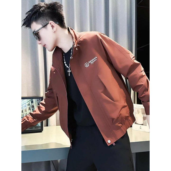 Men's Modern Boxy Bomber Jacket made of windproof material with stand-up collar and concealed zipper Mune Fashion