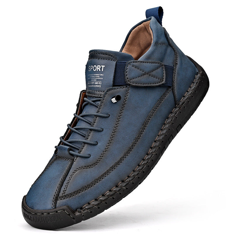 Men's leather imitation casual sneaker with Velcro strap, moccasin seam & profiled rubber sole Mune Fashion