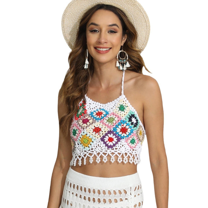 Women's crochet bikini top with colorful floral pattern Mune Fashion