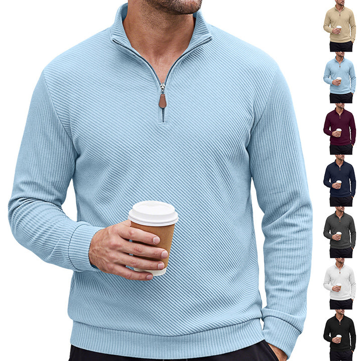 Men's ribbed knitted polo with half zip and stand-up collar Mune Fashion