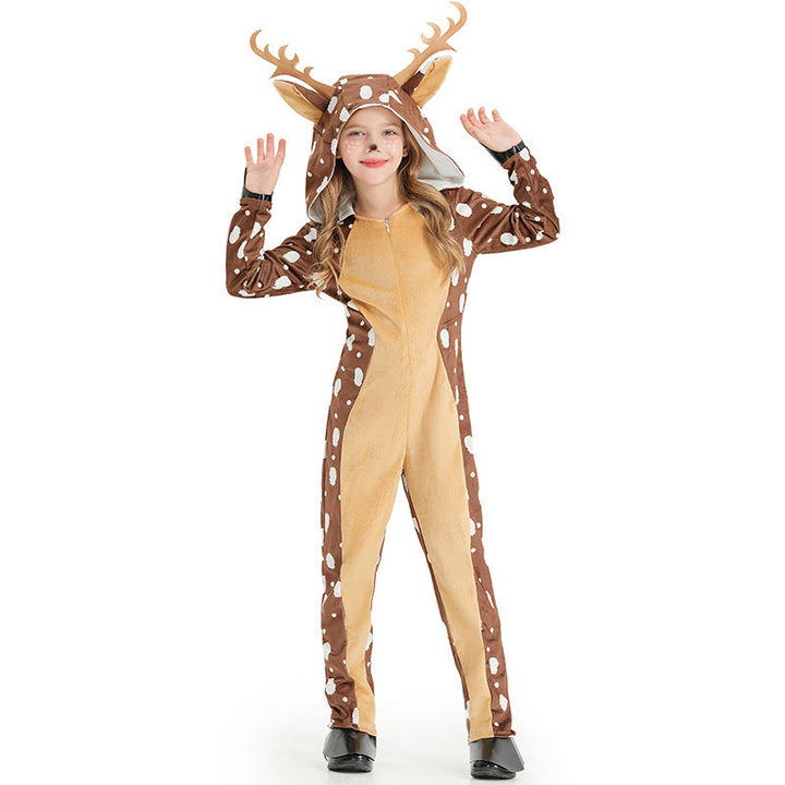 Girls Plush Deer Costume with Hood and Animal Ears Mune Fashion