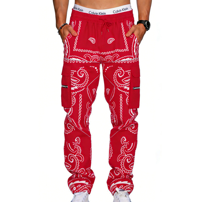 Men's cargo pants with bandana print, elastic waistband, and zipper pockets Mune Fashion