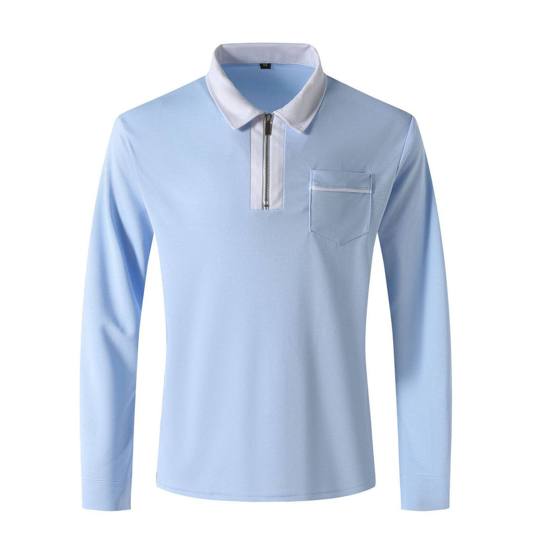 Men's Long Sleeve Polo Shirt with Half Zip, Contrast Collar & Chest Pocket Mune Fashion
