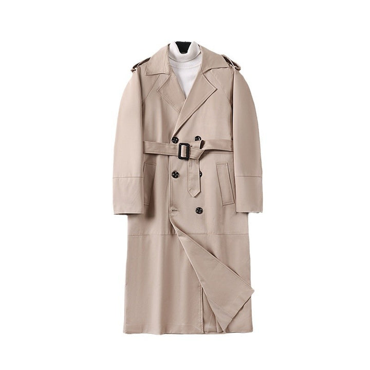 Men's Double-Breasted Trench Coat with Waist Belt and Shoulder Tabs Mune Fashion