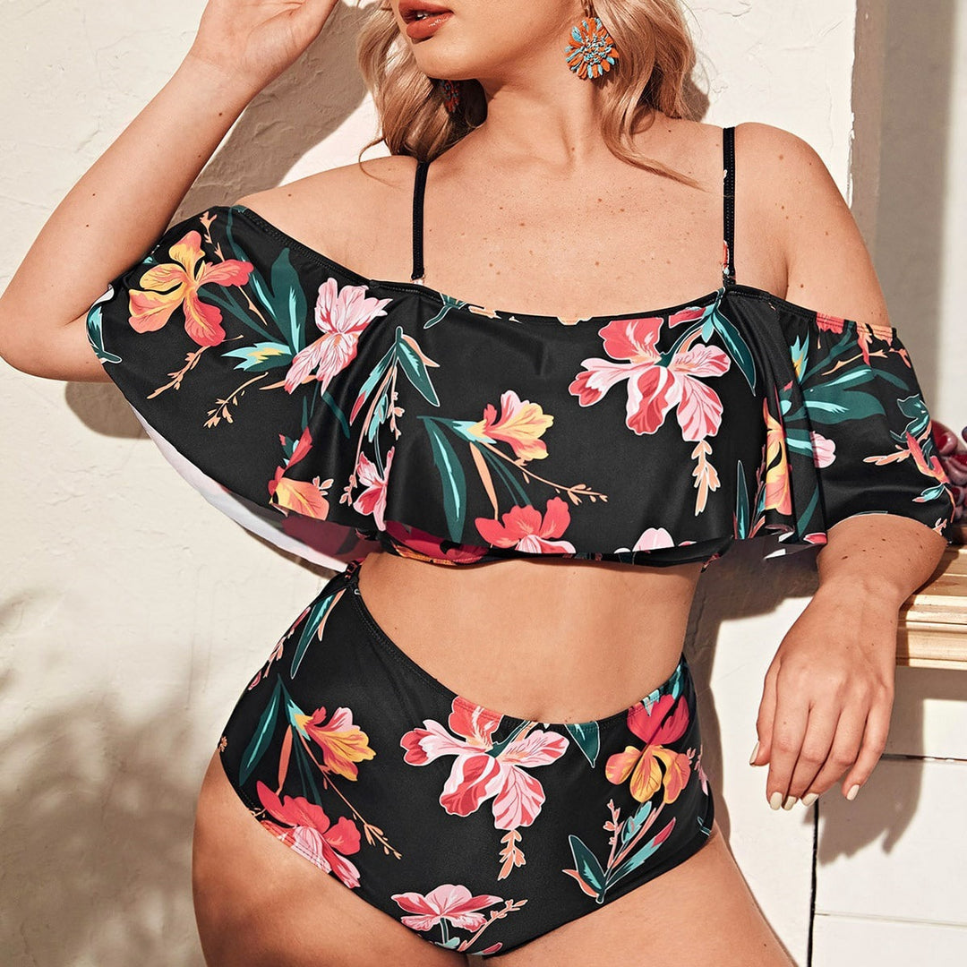Women's bikini set with floral off-shoulder top and high-cut briefs Mune Fashion