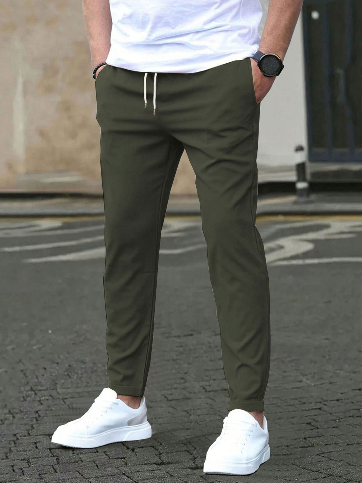 Men's Slim-Fit Jogging Pants with Drawstring, Side Pockets, and Narrow Ankle Hem Mune Fashion