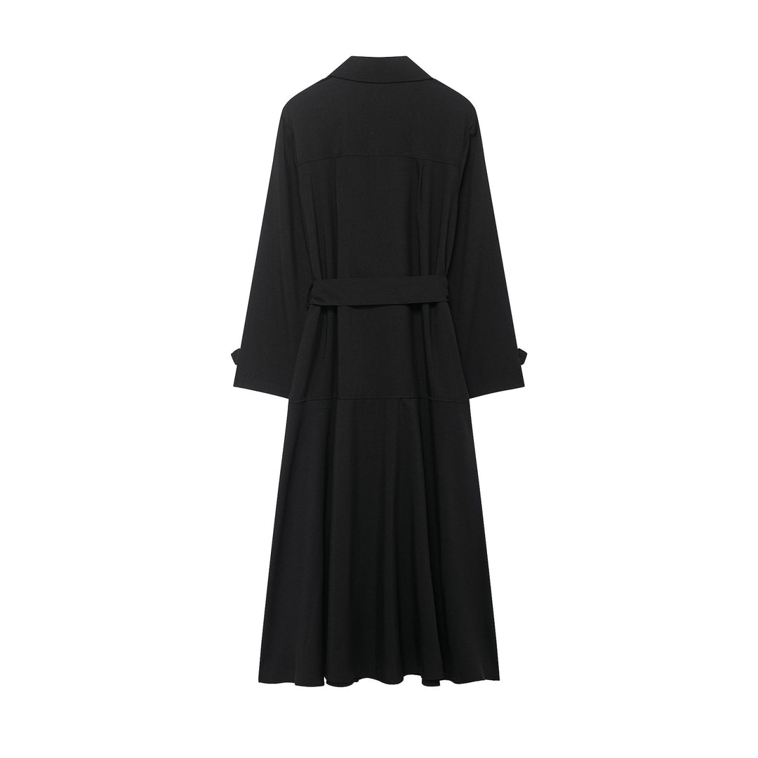 Women's Maxi Trench with figure-flattering tie belt and double button placket Mune Fashion