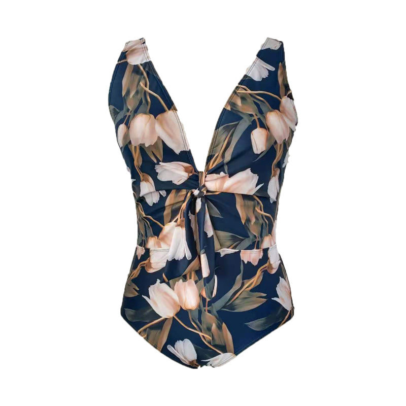 Women's One-Piece Swimsuit with Floral Wrap Design Mune Fashion