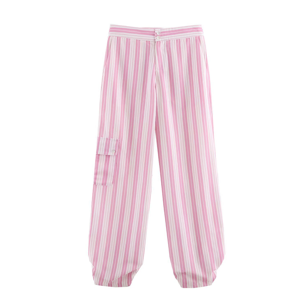 Women's Striped Loose Cargo Pants with High Waist Mune Fashion