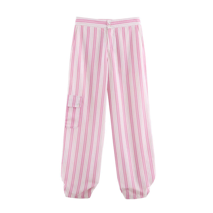 Women's Striped Loose Cargo Pants with High Waist Mune Fashion