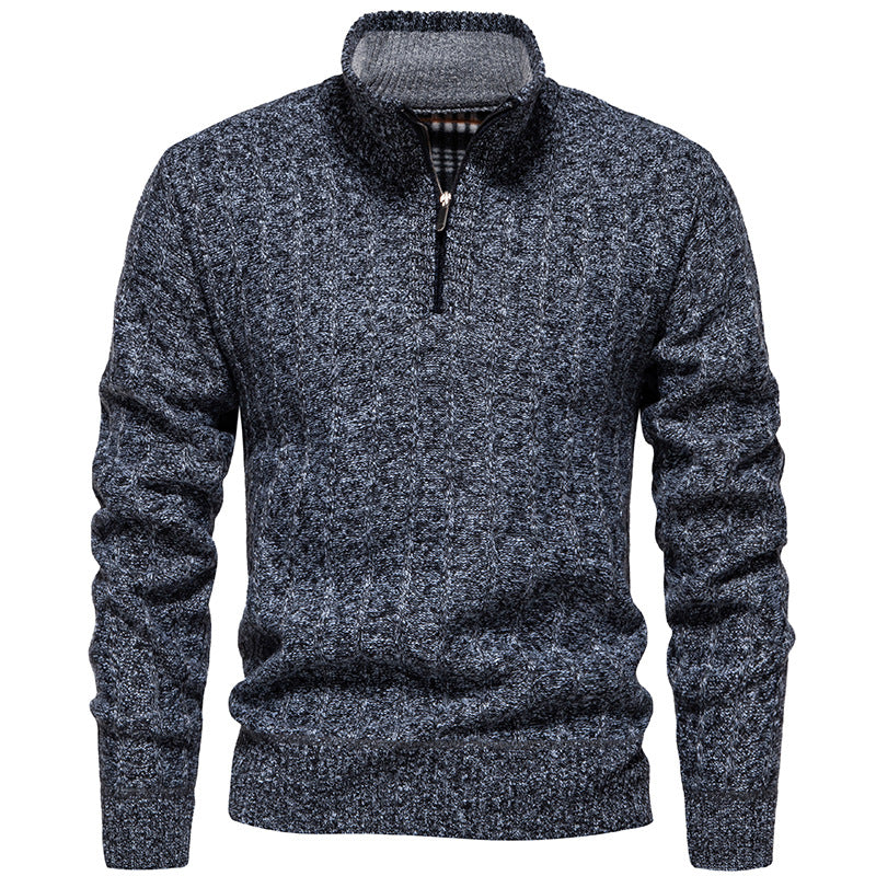Men's ribbed troyer sweater with half zip, cable pattern and warming inner finish Mune Fashion