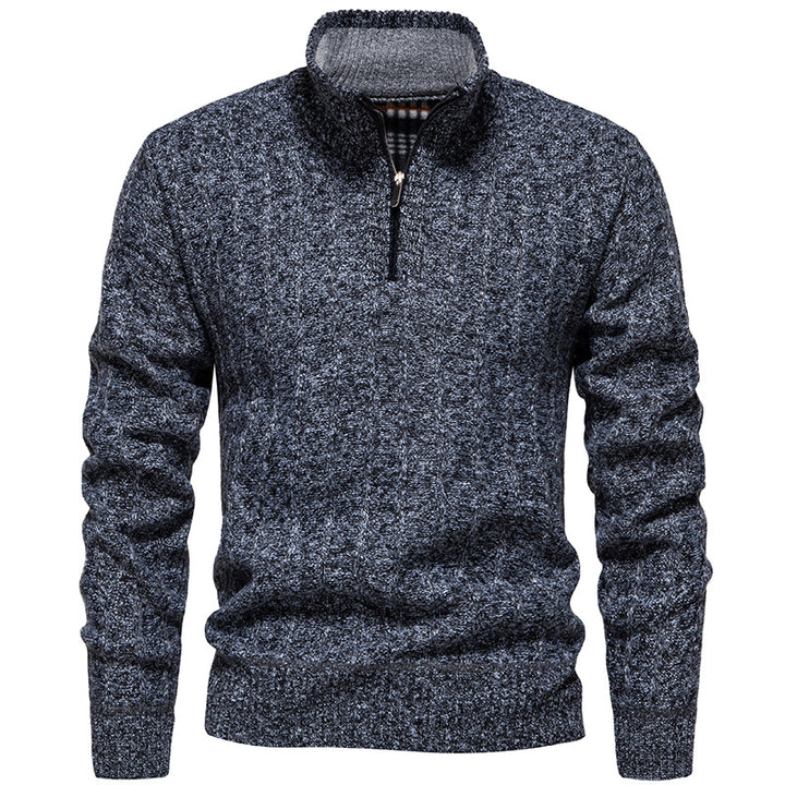 Men's ribbed troyer sweater with half zip, cable pattern and warming inner finish Mune Fashion
