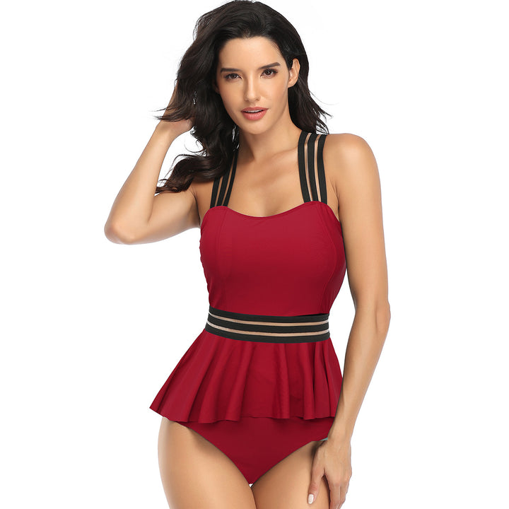 Ladies swimsuit with fashionable flared skirt and adjustable straps Mune Fashion