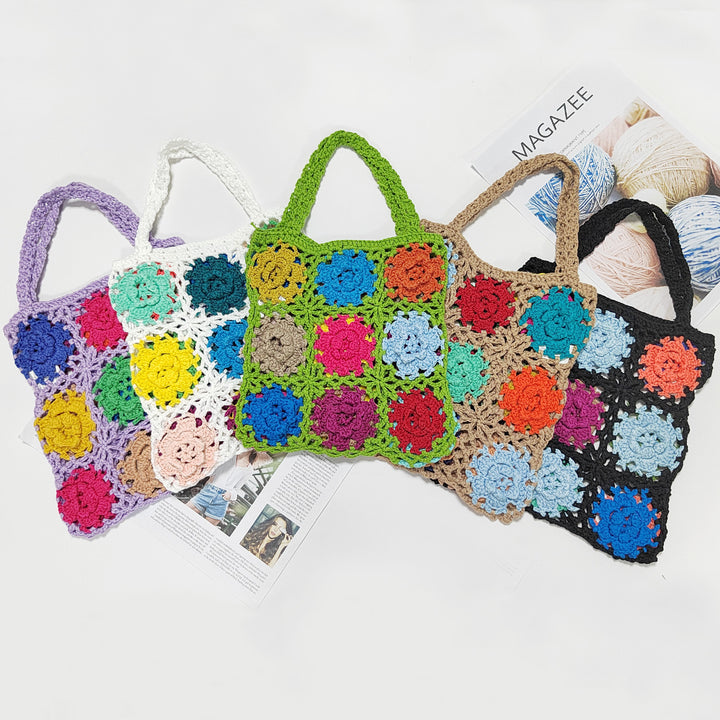 Women crocheted handbag with colorful flower pattern Mune Fashion