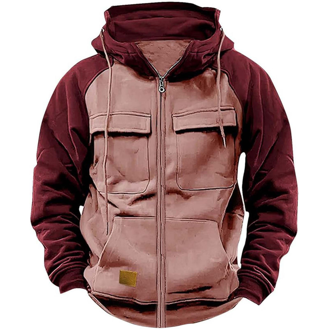 Men's nan Utility hooded jacket with mixed materials, chest pockets, and zipper Mune Fashion