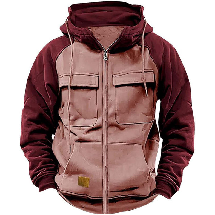 Men's nan Utility hooded jacket with mixed materials, chest pockets, and zipper Mune Fashion
