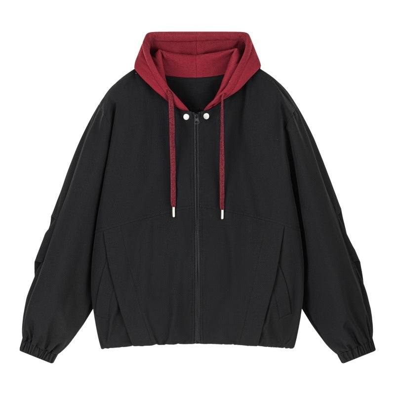 Unisex Oversize Hooded Zip Jacket with Contrasting Hood Lining and Elastic Hem Mune Fashion