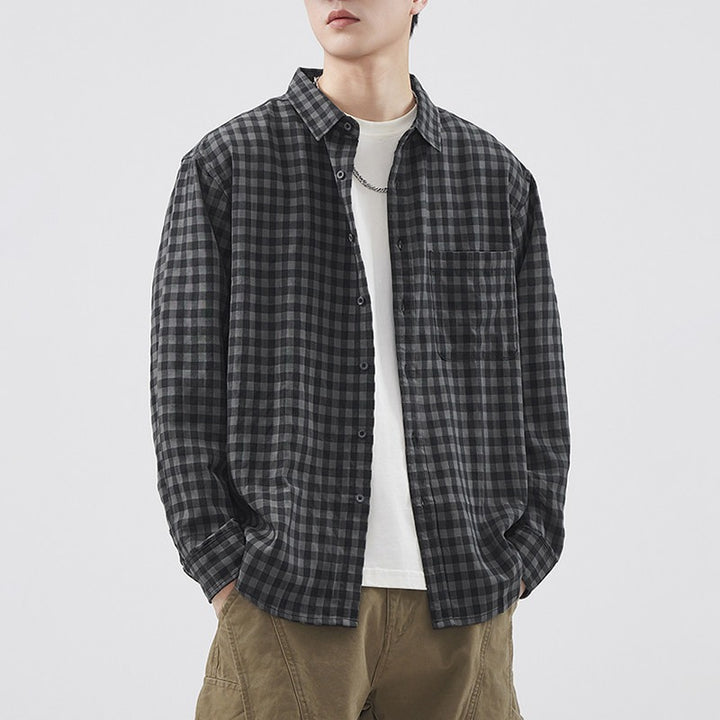 Men's Checkered Overshirt-Jacket made of Cotton Blend with Chest Pocket and Loose Fit Mune Fashion