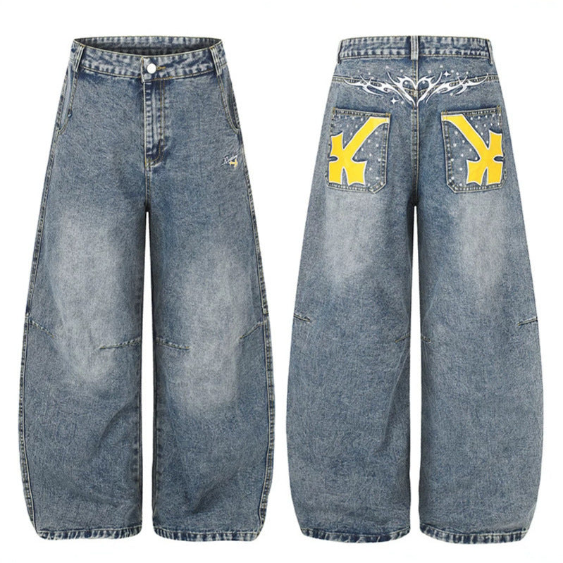 Women's Extra Wide High-Waist Palazzo Jeans with Embellished Back Pockets Mune Fashion
