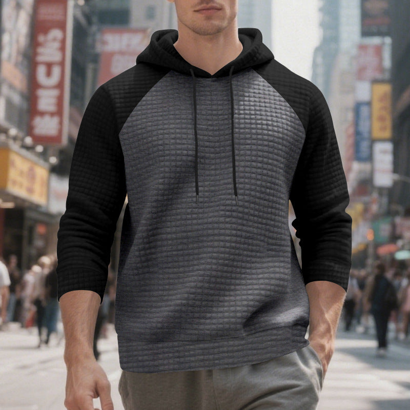 Men's quilted hoodie with raglan sleeves and drawstring Mune Fashion