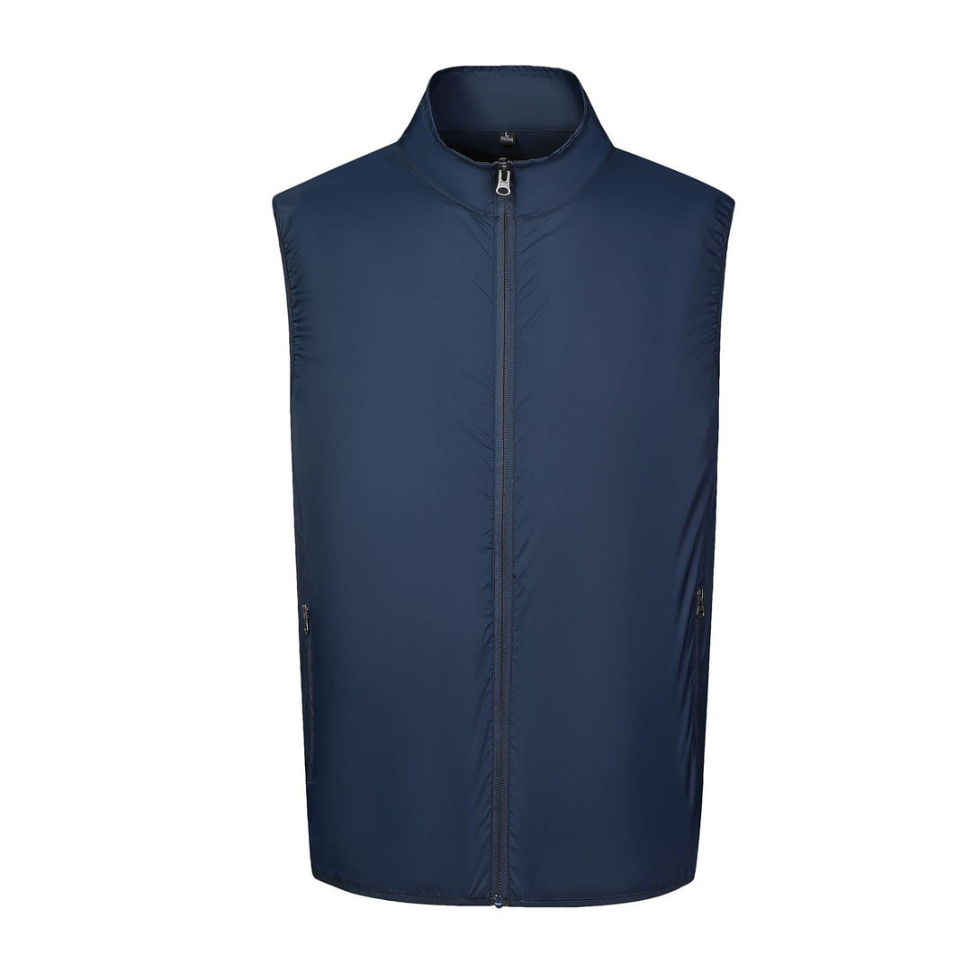 Men's lightweight short sleeve vest with stand-up collar, water-repellent nylon blend and zippered pockets Mune Fashion