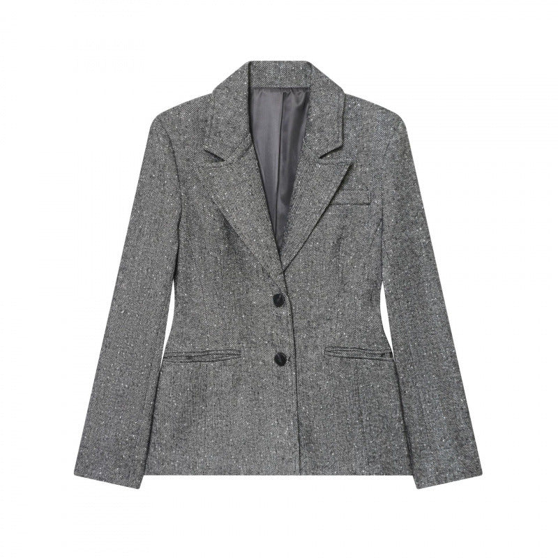 Women's Tailored Wool Blend Blazer with Notched Lapel and Patch Pockets Mune Fashion