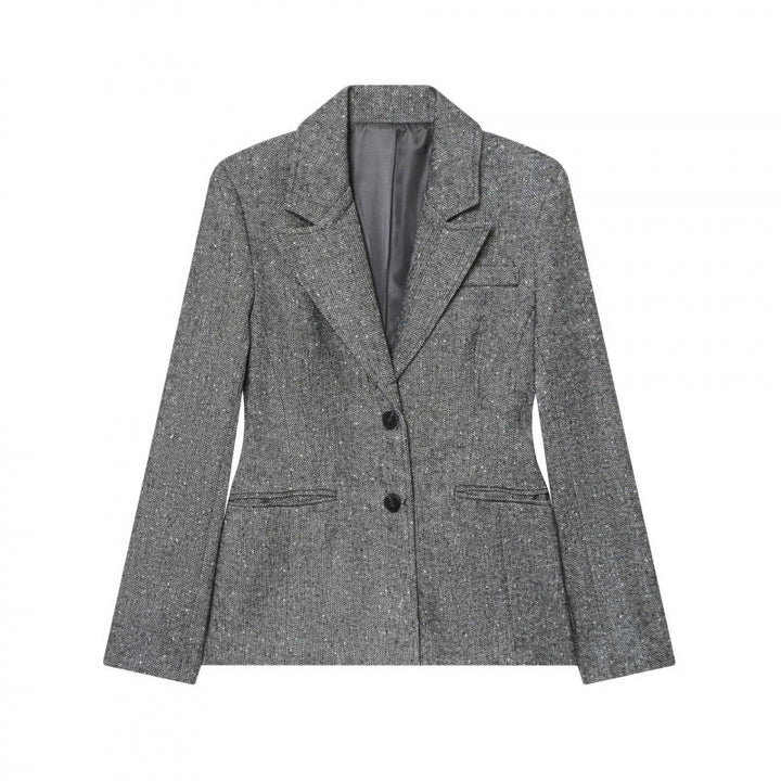 Women's Tailored Wool Blend Blazer with Notched Lapel and Patch Pockets Mune Fashion
