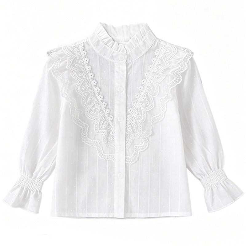Girls elegant blouse with ruffle details and lace trim Mune Fashion