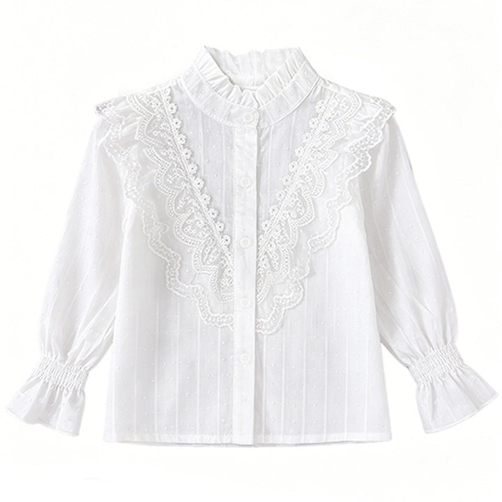 Girls elegant blouse with ruffle details and lace trim Mune Fashion