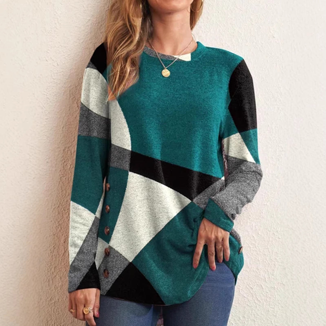 Women Oversize Longsleeve Tunic with Geometric Colorblock Pattern Mune Fashion