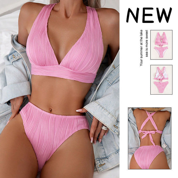 Women Triangle Bikini with High Waist and Modern Ruffle Design Mune Fashion