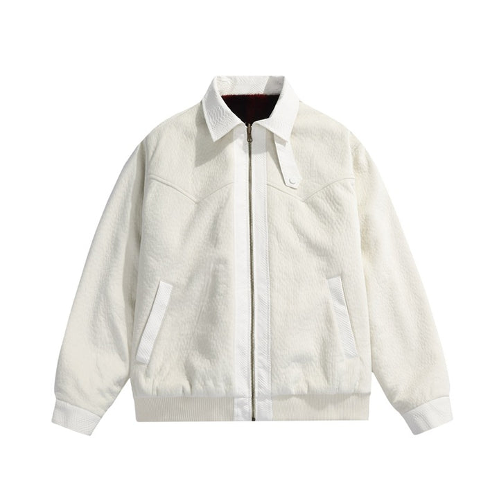 Men's Teddy Fleece Boxy Jacket with Shirt Collar, Full Metal Zipper & Ribbed Hem Mune Fashion