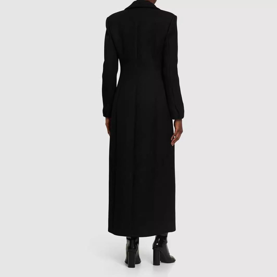 Women's Tailored Longline Coat with Notched Lapel and Single-Breasted Cut Mune Fashion