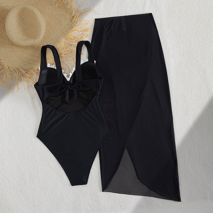 Ladies Elegant One-Piece Swimsuit with Transparent Skirt Mune Fashion