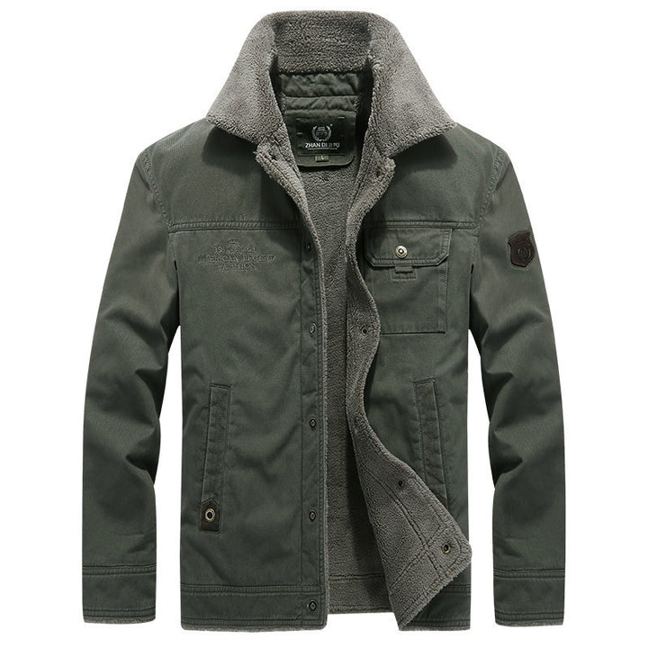 Men's Robust Canvas Field Jacket with Teddy Lining, Stand Collar and Utility Pockets Mune Fashion