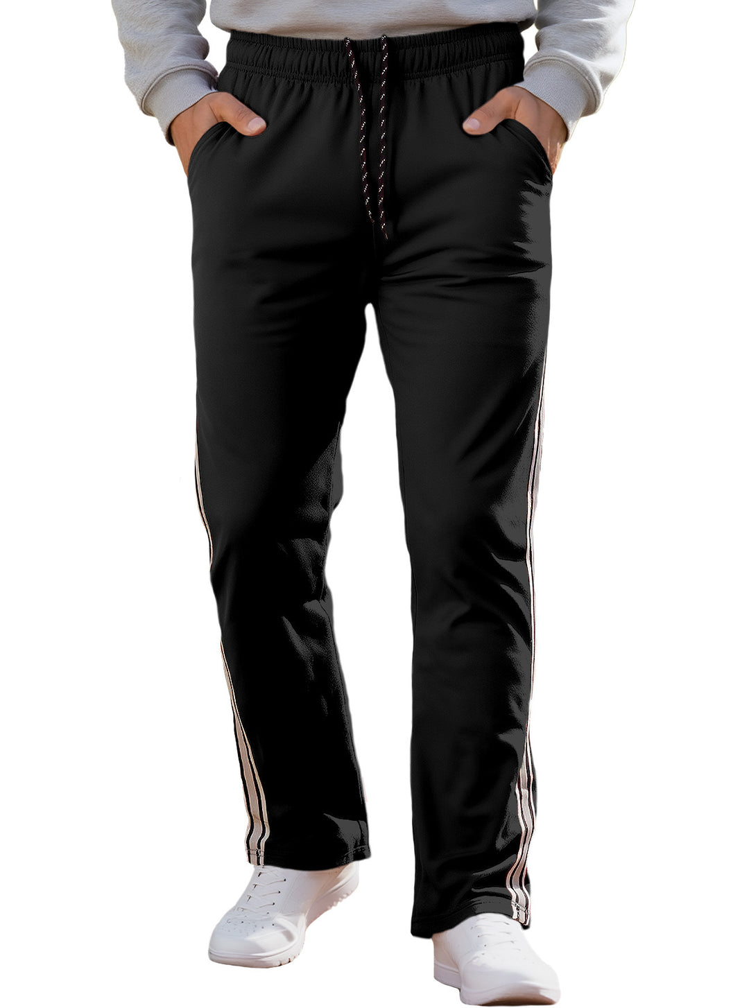Men's Nan Retro Track Pants with Tapered Leg, Elastic Waistband, Drawstring, and Side Stripes Mune Fashion