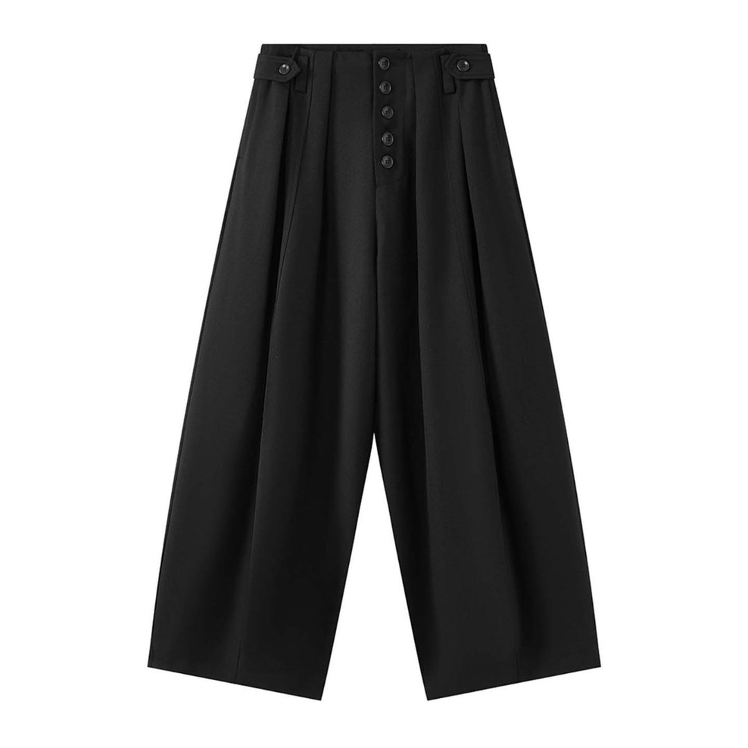 Women wide pants with high waist and decorative button placket Mune Fashion