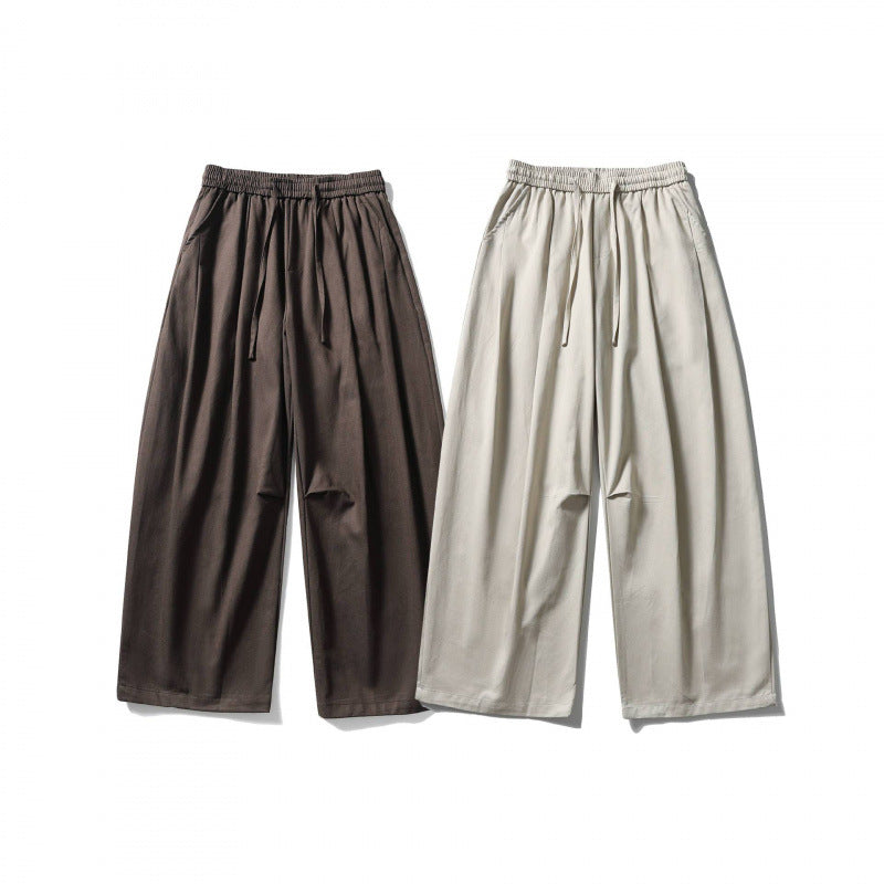 [Unisex] Wide linen blend pants with elastic waistband and drawstring Mune Fashion