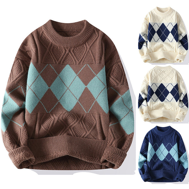 Men's knit sweater with diamond-shaped pattern Mune Fashion