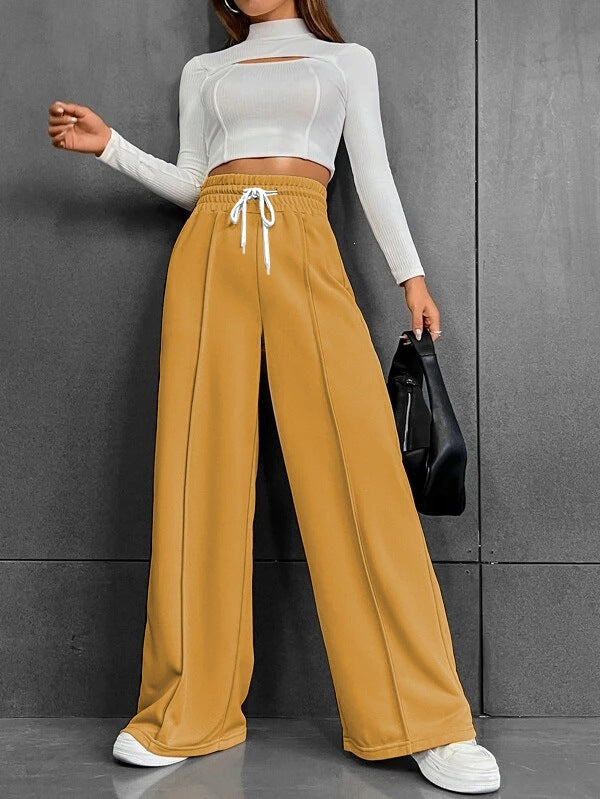 Women's wide High-Waist Palazzo jogging pants with drawstring and crease Mune Fashion