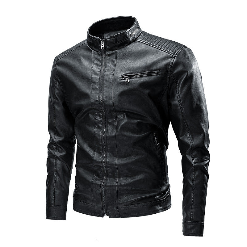 Men's Fashion Leather Jacket with High-Closing Collar Mune Fashion