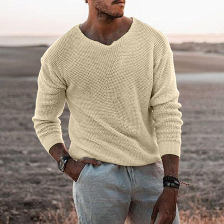Men's sweater with V-neck and textured design Mune Fashion