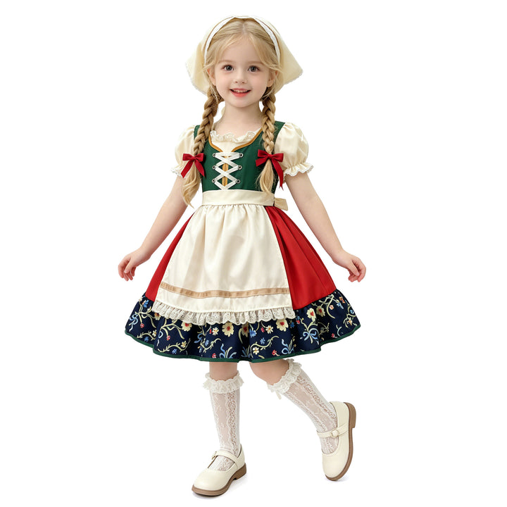 Women's traditional children's dirndl with embroidered skirt and lace apron Mune Fashion