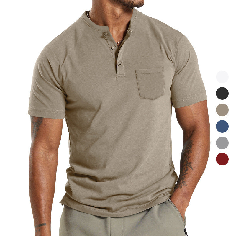 Men's breathable cotton-elastane short sleeve Henley with chest pocket Mune Fashion